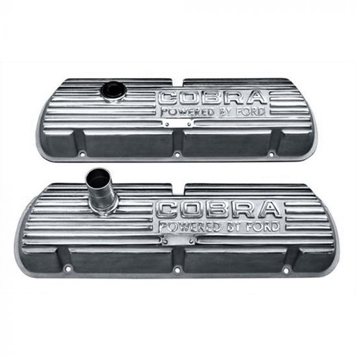 [VC10] Valve Cover Cast Aluminum With Polished Fins "Cobra Powered By Ford" Pair 289/ 302/ 351W